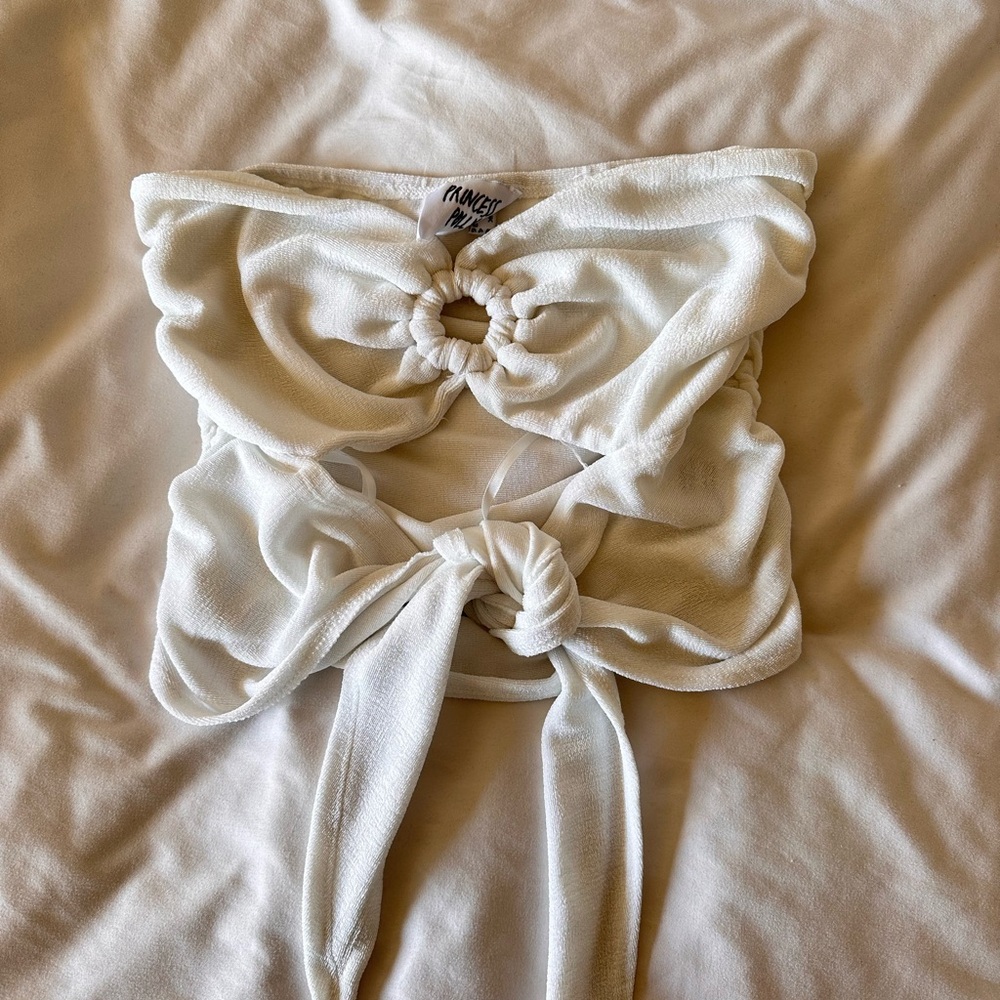 Princess polly white tie front strapless top!